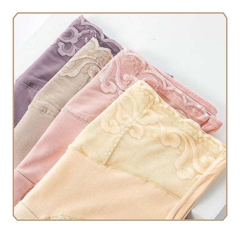 Our 4Pcs High Waist Sexy Lace Women Panties Cotton Body Slimming Ladies Underwear Seamless Girls Briefs Breathable Female Lingerie