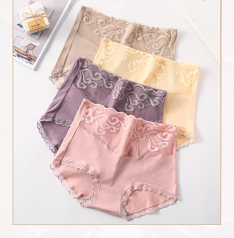 Our 4Pcs High Waist Sexy Lace Women Panties Cotton Body Slimming Ladies Underwear Seamless Girls Briefs Breathable Female Lingerie