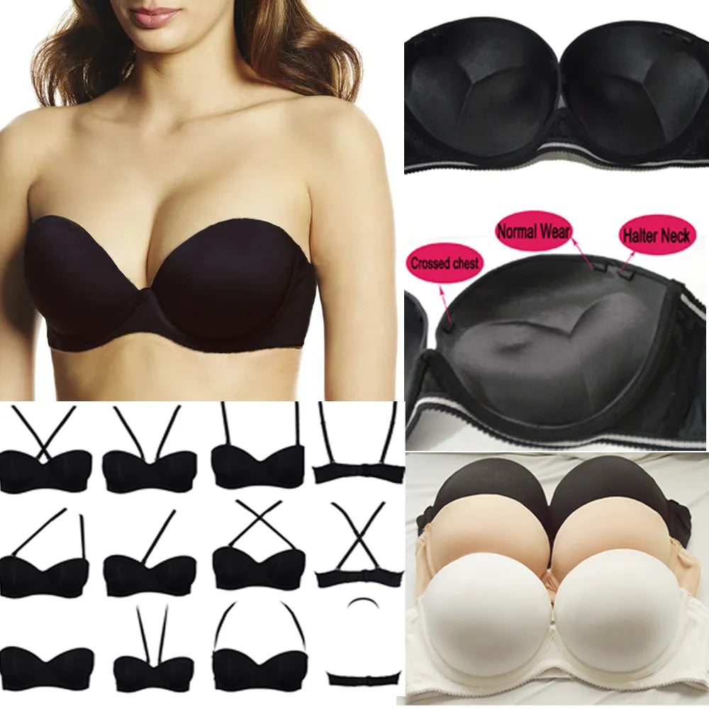 Our Sexy Wedding Multiway Underwear Add 2 Cup Supper Padded Push Up Bra Strapless Bras Underwear Size