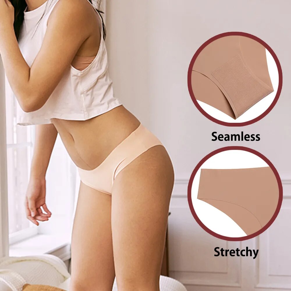 Our moonful 3 Pcs Seamless silk Panties for Women Breathable Low Waist Sexy Underwear Solid Panties Brief Female Lingerie