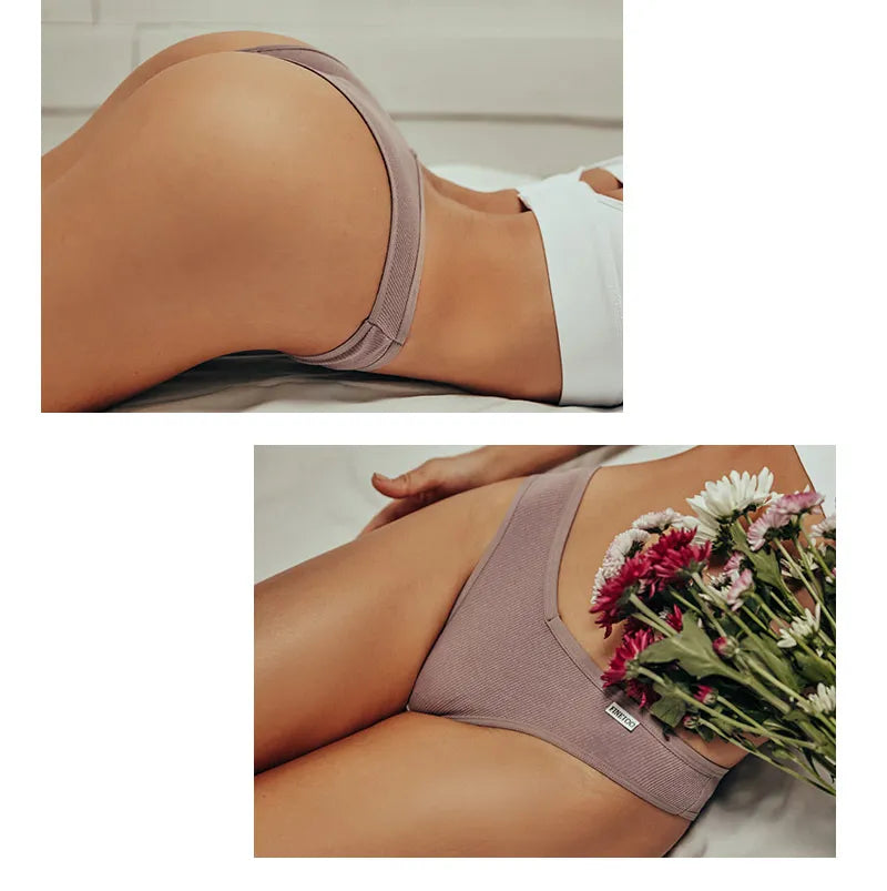 Our FINETOO 5Pcs/set cotton thong/hipster Women Brazilian Panties Underwear M-XL Comfortable Underpants Low-Rise T-Back Panty Female Lingerie