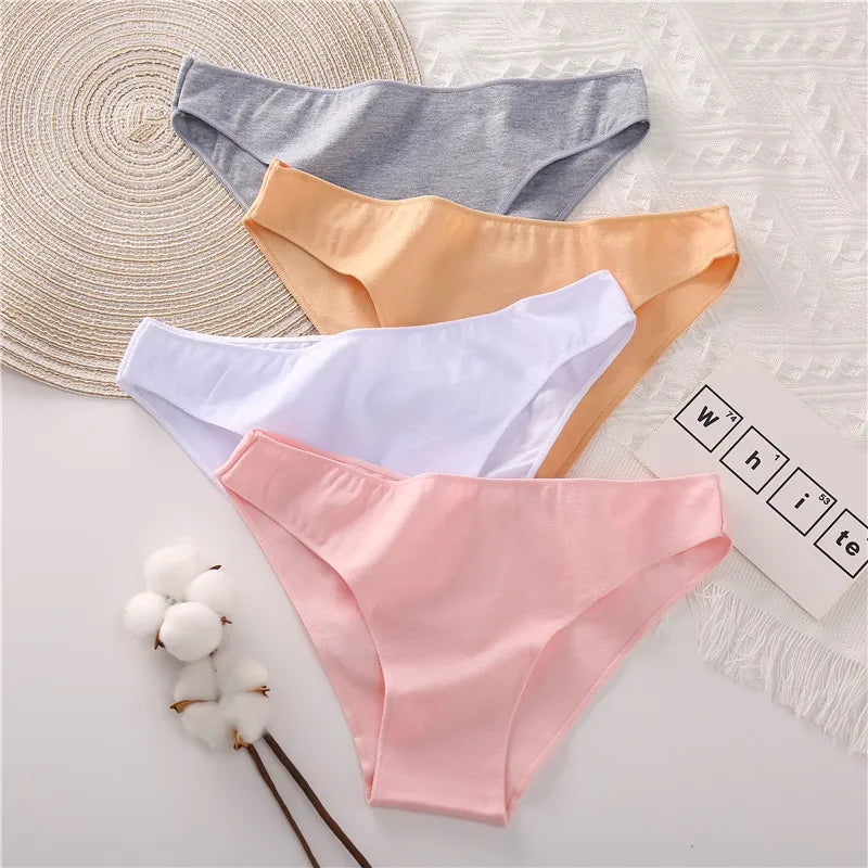 Our 4PCS/Set Women's Cotton Briefs Sexy Low Waist Female Underpants Elasticity Comfortable Underwear Panties Lingerie M-XXL