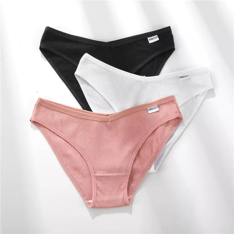 Our finetoo 3PCS/Set Cotton Panties Female Underpant Sexy Panties Women Briefs Soft Underwear Plus Size Solid Color Panties Lingerie