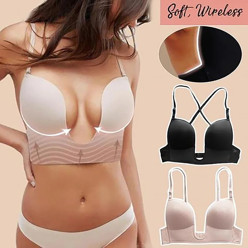 Our Follow me Sexy Plunge Bra Deep U Women Lingerie Seamless Backless Underwear Wedding Invisible Sexy Push Up Intimates Female Summer