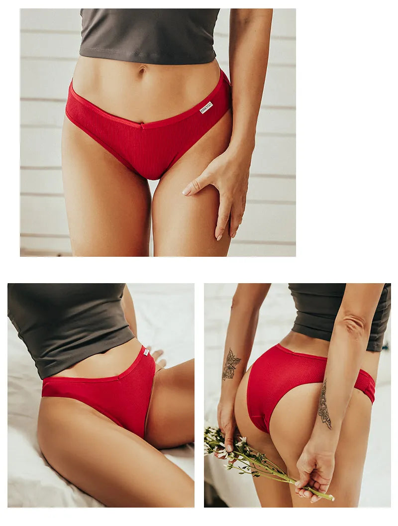 Our FINETOO 5Pcs/set cotton thong/hipster Women Brazilian Panties Underwear M-XL Comfortable Underpants Low-Rise T-Back Panty Female Lingerie