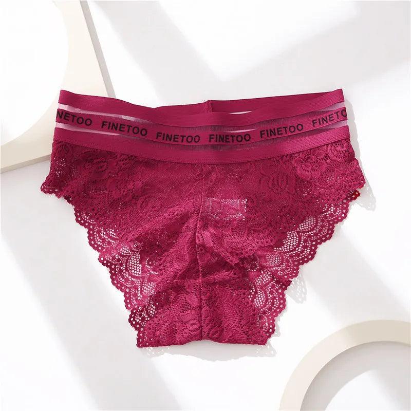Our finetoo 2PCS/Set Lace Women's Panties Sexy Transparent Middle Waist Panties For Women Hollow Out Lingerie Female Panties L-XXL