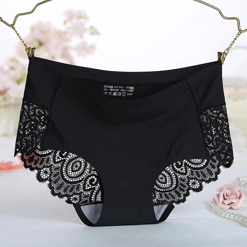 Our Ice Silk Women's Panties Sexy Underwear Floral Crochet Lace Seamless Panties Breathable Ladies Cotton Crotch Elastic Briefs
