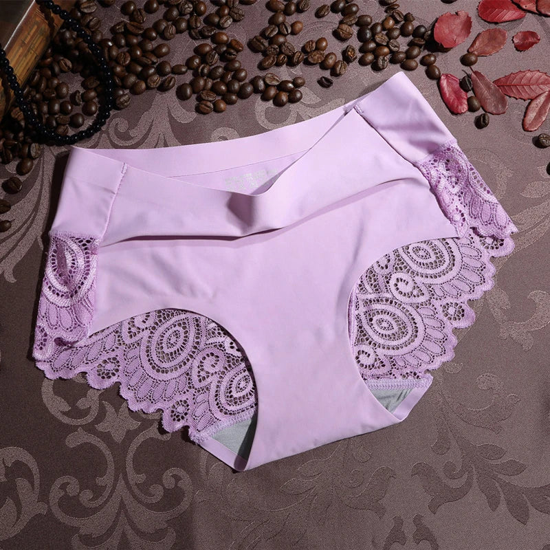 Our Ice Silk Women's Panties Sexy Underwear Floral Crochet Lace Seamless Panties Breathable Ladies Cotton Crotch Elastic Briefs