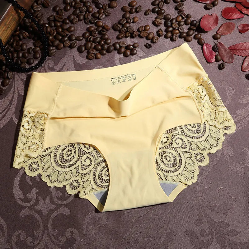 Our Ice Silk Women's Panties Sexy Underwear Floral Crochet Lace Seamless Panties Breathable Ladies Cotton Crotch Elastic Briefs