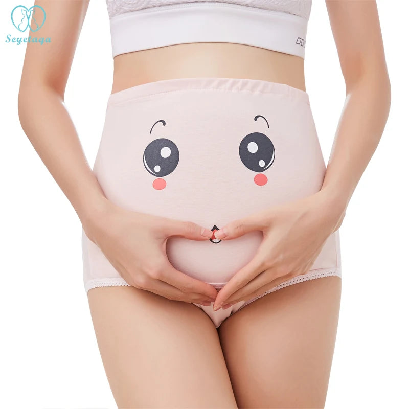 Our Cartoon Printed Cotton Maternity Panties High Waist Adjustable Belly Underwear Clothes for Pregnant Women Pregnancy Briefs