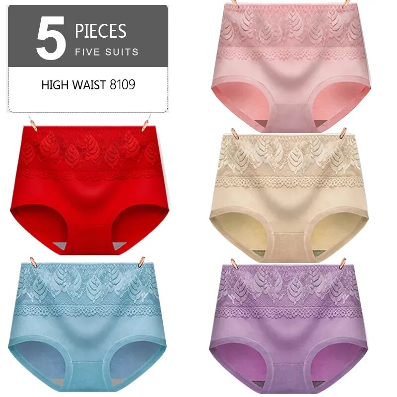 Anna 5Pcs/Set Cotton Panties Women High Waist Body Slimming Underwear Breathable Solid Briefs Sexy Ladies Panty Soft Female Lingerie