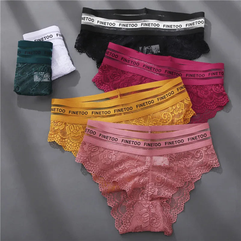Our finetoo 2PCS/Set Lace Women's Panties Sexy Transparent Middle Waist Panties For Women Hollow Out Lingerie Female Panties L-XXL