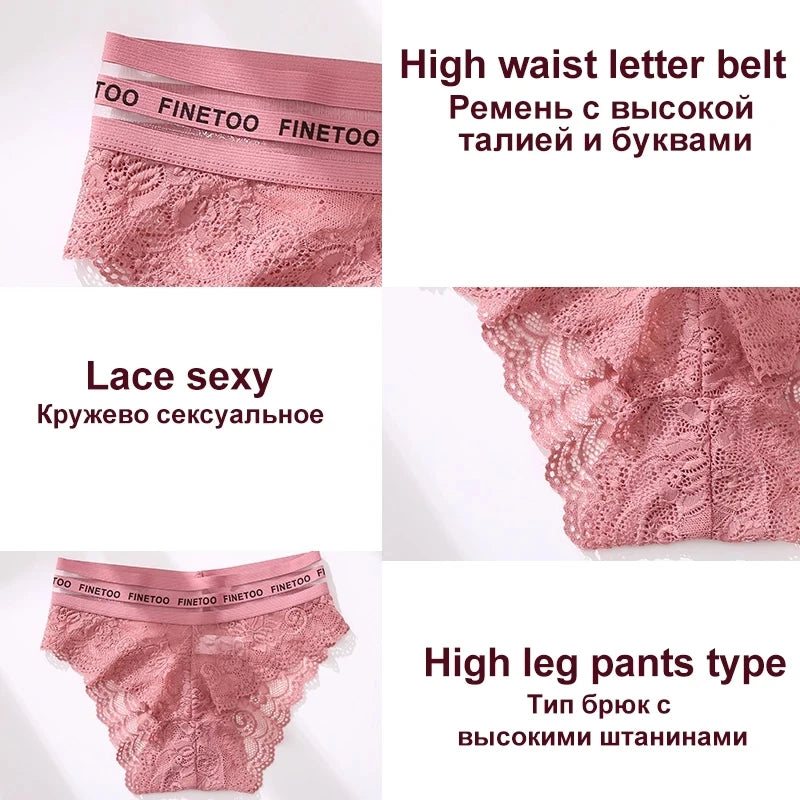 Our finetoo 2PCS/Set Lace Women's Panties Sexy Transparent Middle Waist Panties For Women Hollow Out Lingerie Female Panties L-XXL