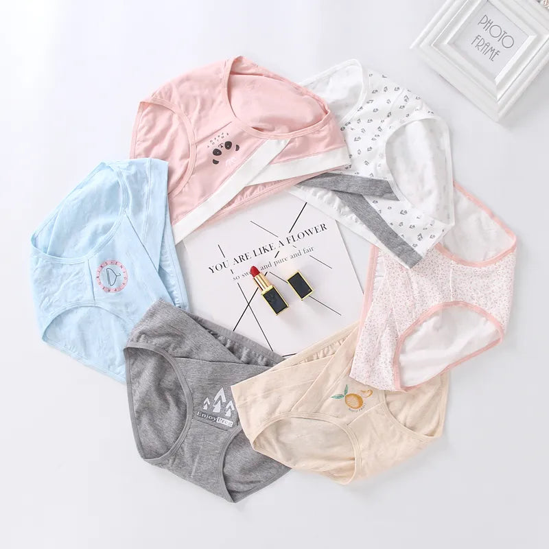 Our 4 Pieces Per Set Women Cotton Low Waist Front CROSS-CRISS Pregnancy Panties Under Bump Maternity Underpants Postpartum Briefs