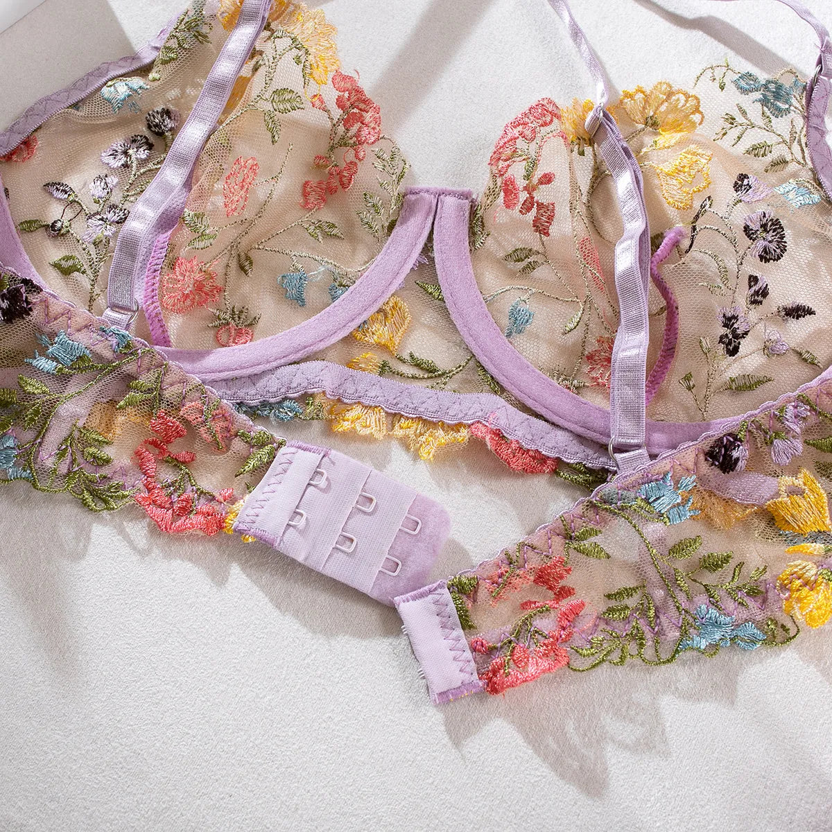 Nancy 2-Piece Lace Bra Set Women Floral Embroidery Underwear Set Transparent Panty Set