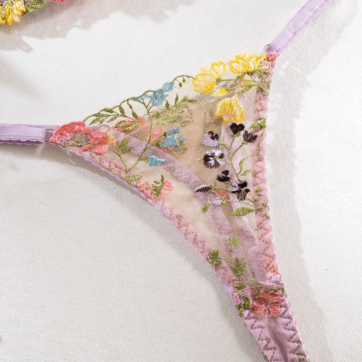 Nancy 2-Piece Lace Bra Set Women Floral Embroidery Underwear Set Transparent Panty Set