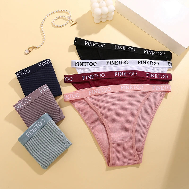 Our finetoo 3Pcs/Set Sexy Waffle Plaid Cotton Briefs Women Panties Lady Solid Low Waist Underwear Female Soft Breathable Intimates Lingerie