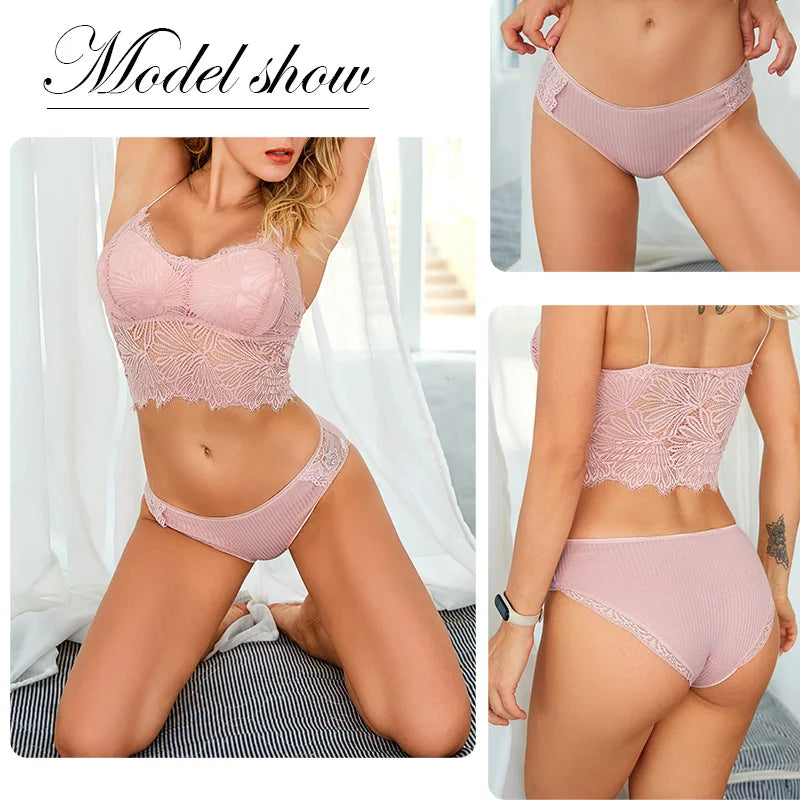 Our finetoo 3Pcs/set Women Cotton Panties M-2XL Low-Rise Underwear Trendy Patchwork Lace Briefs Female Soft Underpants Lingerie