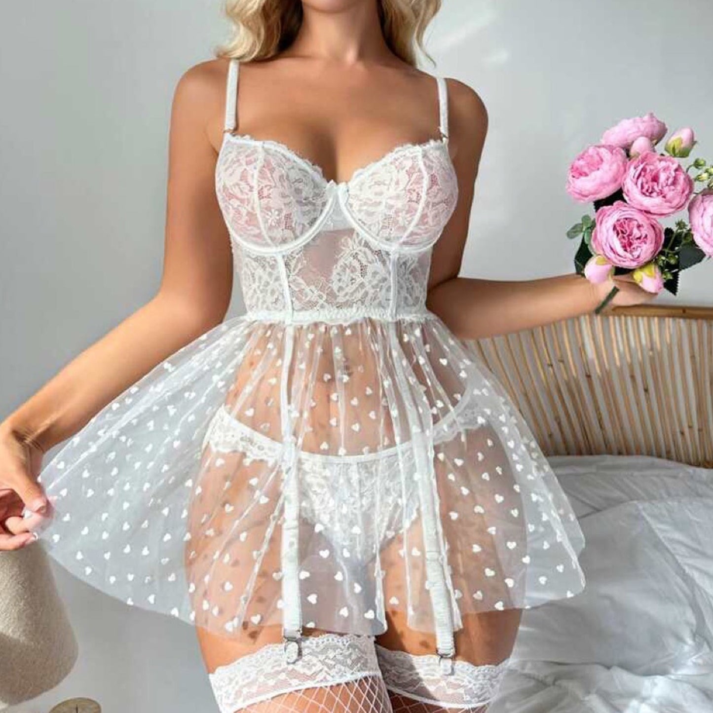 Our Amanda very pretty sexy lingerie dress Transparent corset night time set of two