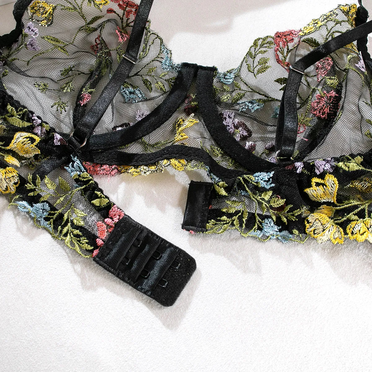 Nancy 2-Piece Lace Bra Set Women Floral Embroidery Underwear Set Transparent Panty Set