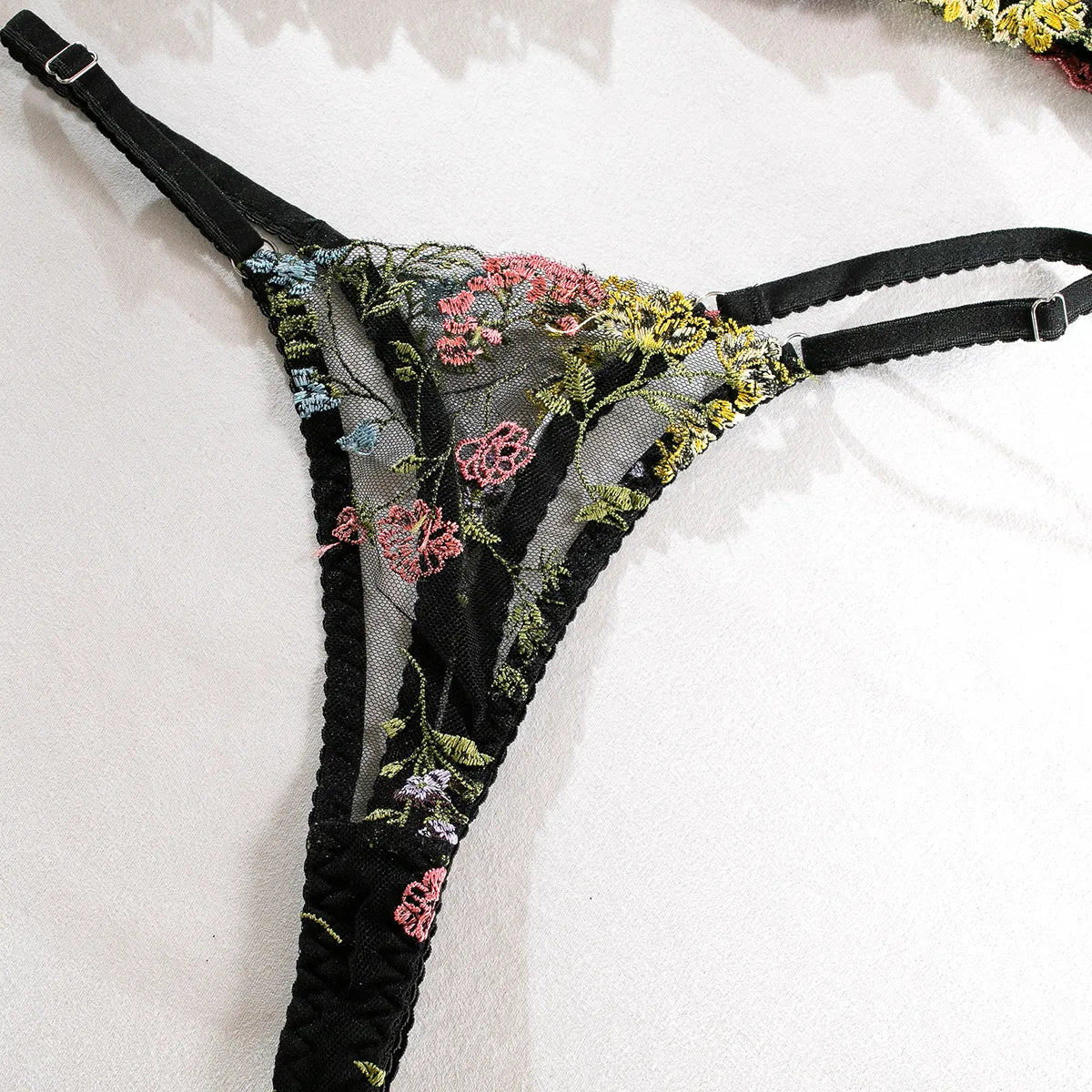 Nancy 2-Piece Lace Bra Set Women Floral Embroidery Underwear Set Transparent Panty Set