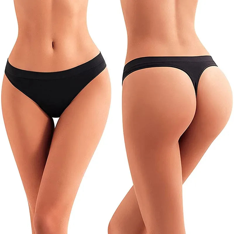 Pretty 5 Pcs Panties G-string Women Sexy Sports Seamless Underwear Underpants Thong Solid Color Lingerie Low-Rise G-String Pack