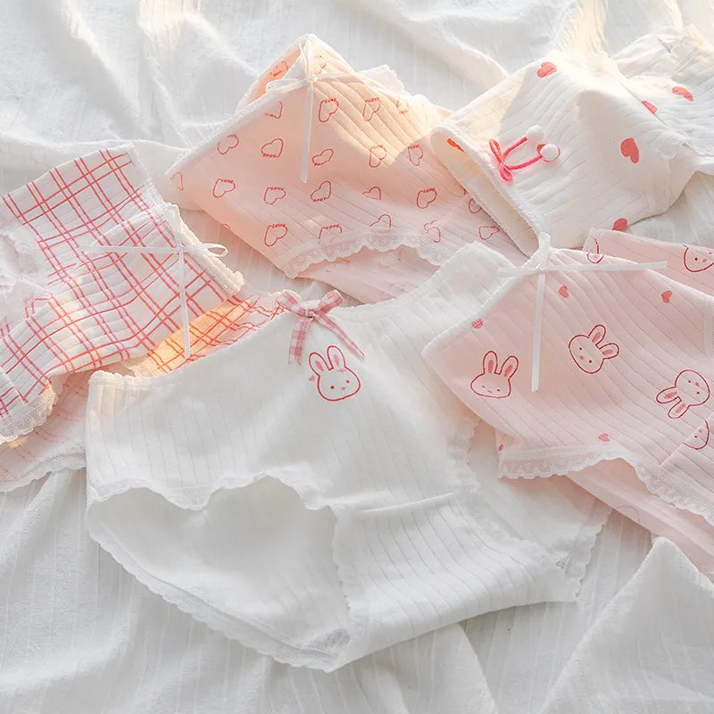 Our 5Pcs/Set Soft Cotton Panties For Women Cute Girls Briefs Female Mid Waist Underwear Intimates Underpants Sexy Lingerie Shorts