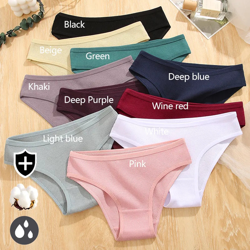 Our finetoo 3Pcs/set Women Waffle Cotton Panties S-XL Women's Low-Rise Comfortable Briefs Female Soft Underwear Ladies Underpants