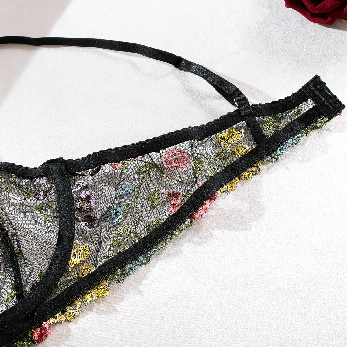 Nancy 2-Piece Lace Bra Set Women Floral Embroidery Underwear Set Transparent Panty Set