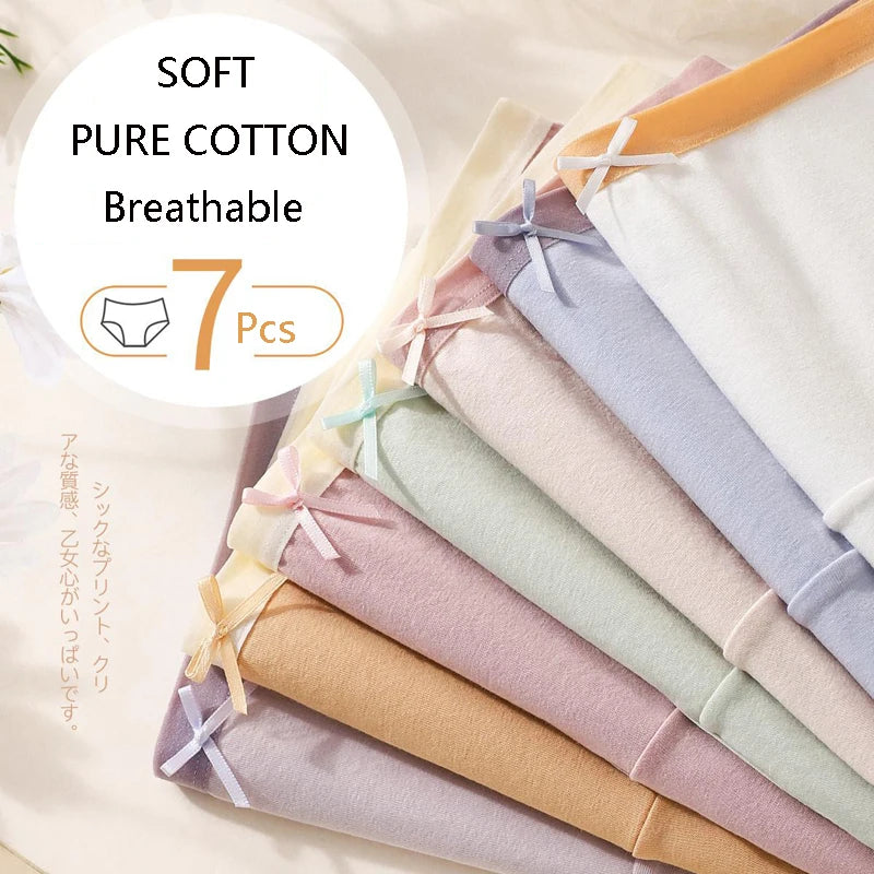 Our 7Pcs/Set Cotton Panties Women Breathable Underwear Cute Bow Girls Briefs Sexy Low Waist Ladies Panty Soft Female Lingeries