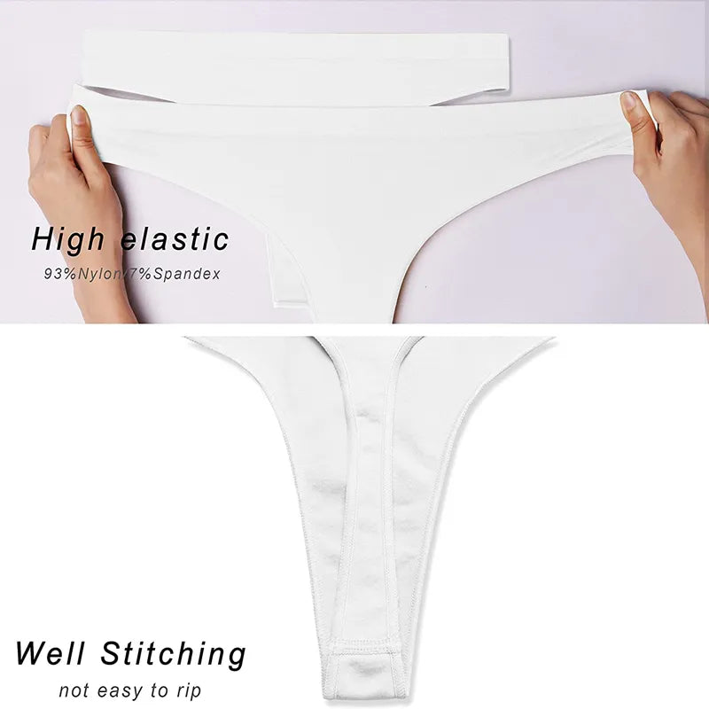 Pretty 5 Pcs Panties G-string Women Sexy Sports Seamless Underwear Underpants Thong Solid Color Lingerie Low-Rise G-String Pack
