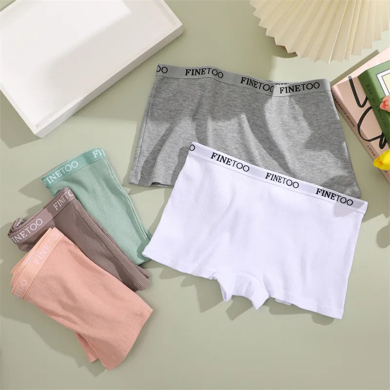 Our finetoo 100% Cotton Boxers Shorts For Women Sexy Low Rise Panties Female Solid Color Breathable Underwear High Elastic Intimates Lingerie