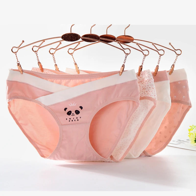 Our 4 Pieces Per Set Women Cotton Low Waist Front CROSS-CRISS Pregnancy Panties Under Bump Maternity Underpants Postpartum Briefs