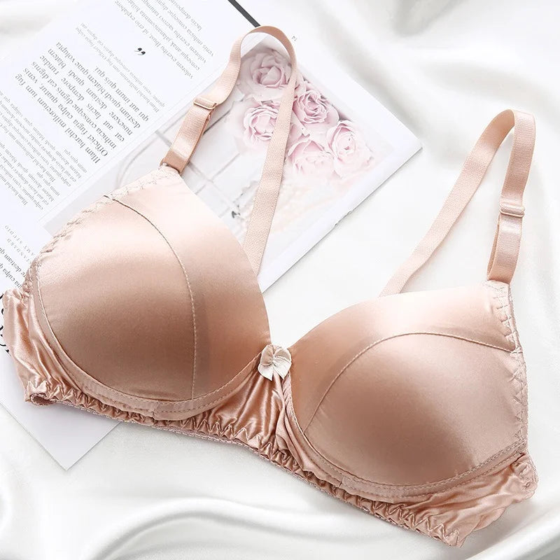 Our best 100% Mulberry Silk Thin Bra Double-sided Underwear Silk Bra Without Steel Ring Comfortable Breathable Plus Size