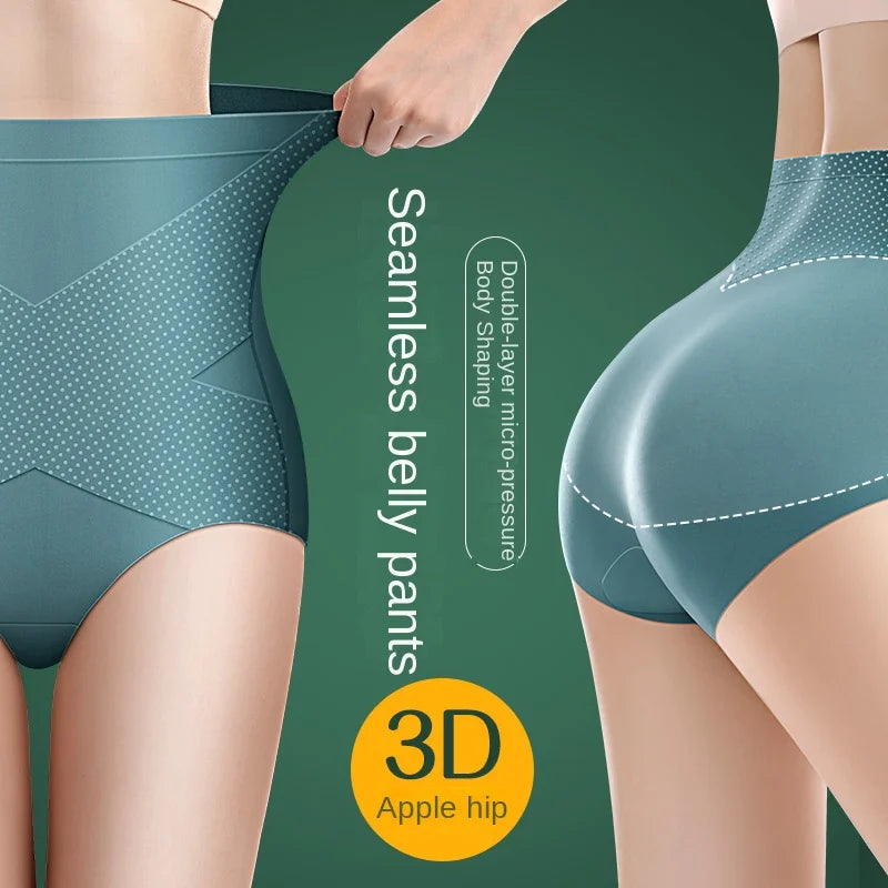 Our Ice Silk Seamless Panties High Waist Flat Belly Women's Panties Strong Body Shaping Pants 3D Hip Lift Briefs