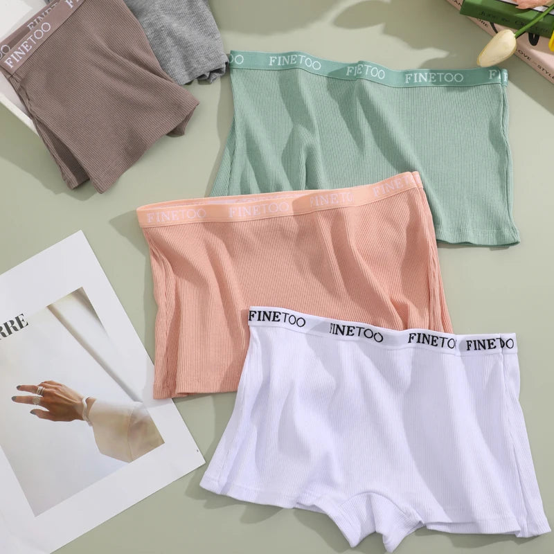 Our finetoo 100% Cotton Boxers Shorts For Women Sexy Low Rise Panties Female Solid Color Breathable Underwear High Elastic Intimates Lingerie
