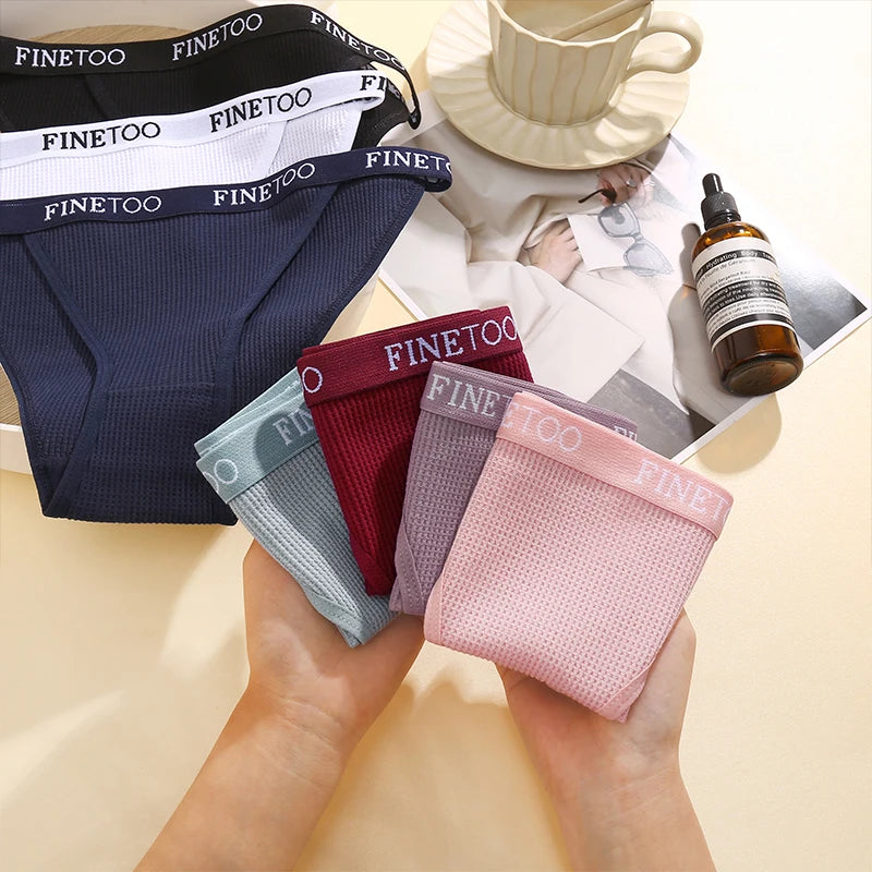 Our finetoo 3Pcs/Set Sexy Waffle Plaid Cotton Briefs Women Panties Lady Solid Low Waist Underwear Female Soft Breathable Intimates Lingerie