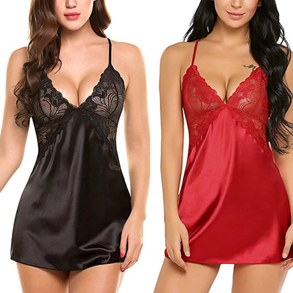 Mamasita Women's sexy lace satin pajamas Women's underwear pajama sets Sexy clothing Sexy hot clothes Exotic pajamas for night time