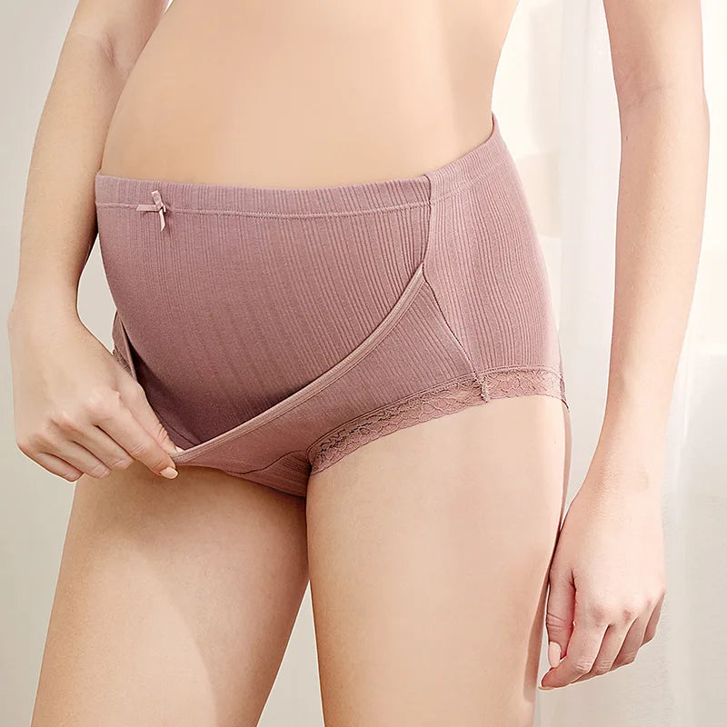 Our Lace Cotton Maternity Panties High Waist Belly Briefs Clothes for Pregnant Women Plus Size Pregnancy Underwear