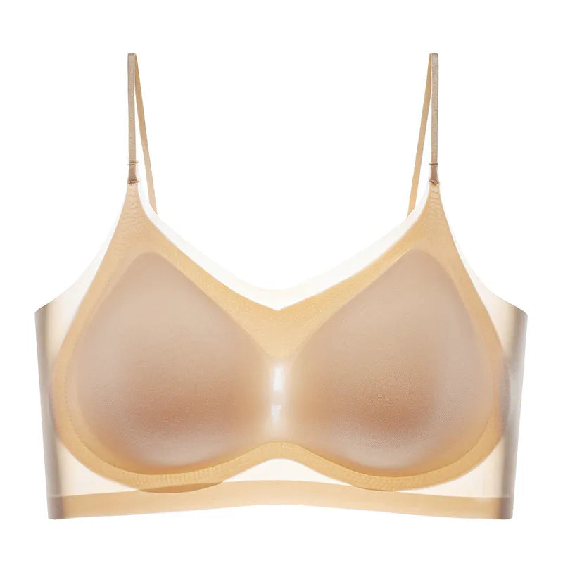 Our 2PC summer ultra-thin ice silk non-marking underwear Thin breathable large chest showing small suspender beauty back sleep bra