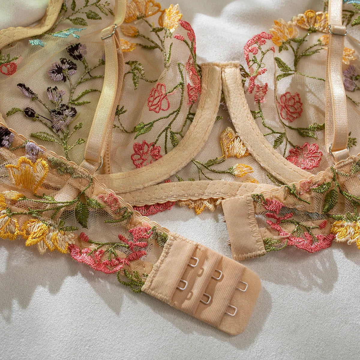 Nancy 2-Piece Lace Bra Set Women Floral Embroidery Underwear Set Transparent Panty Set