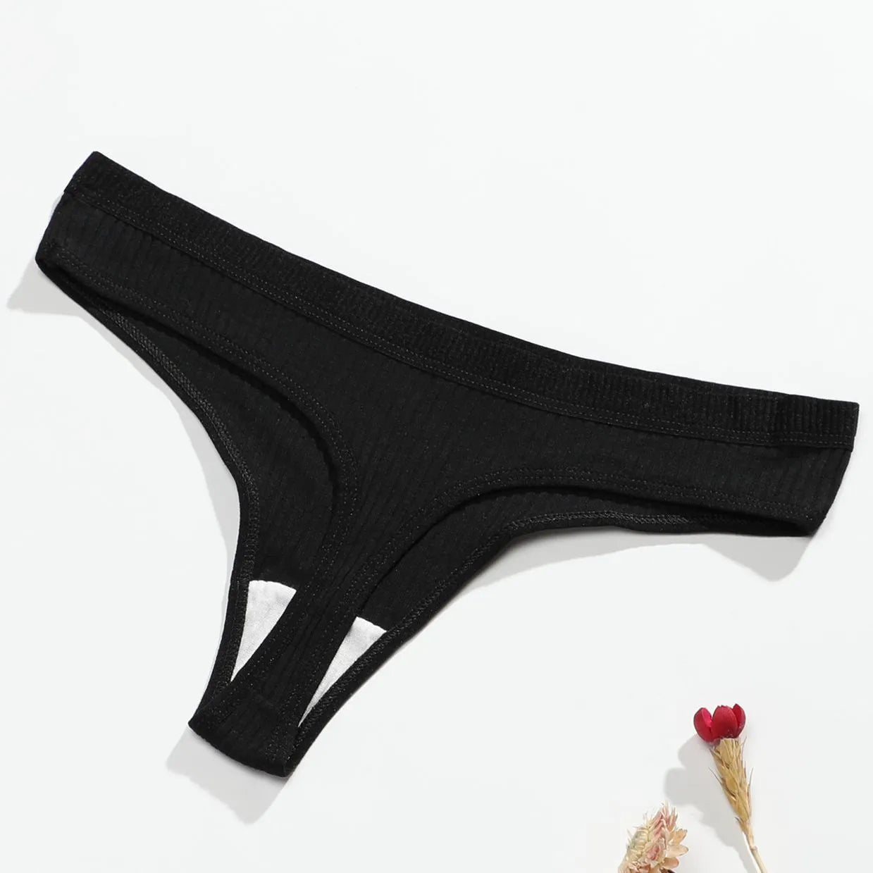 Pretty 5 Pcs Panties G-string Women Sexy Sports Seamless Underwear Underpants Thong Solid Color Lingerie Low-Rise G-String Pack
