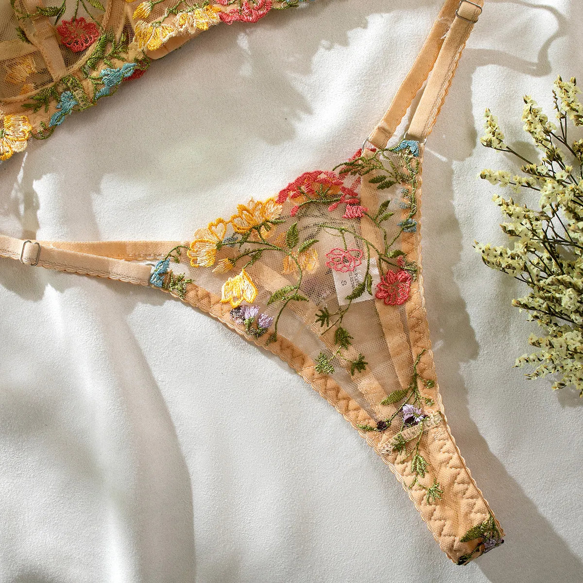 Nancy 2-Piece Lace Bra Set Women Floral Embroidery Underwear Set Transparent Panty Set
