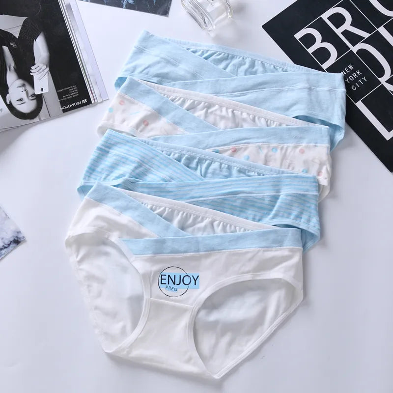 Our 4 Pieces Per Set Women Cotton Low Waist Front CROSS-CRISS Pregnancy Panties Under Bump Maternity Underpants Postpartum Briefs