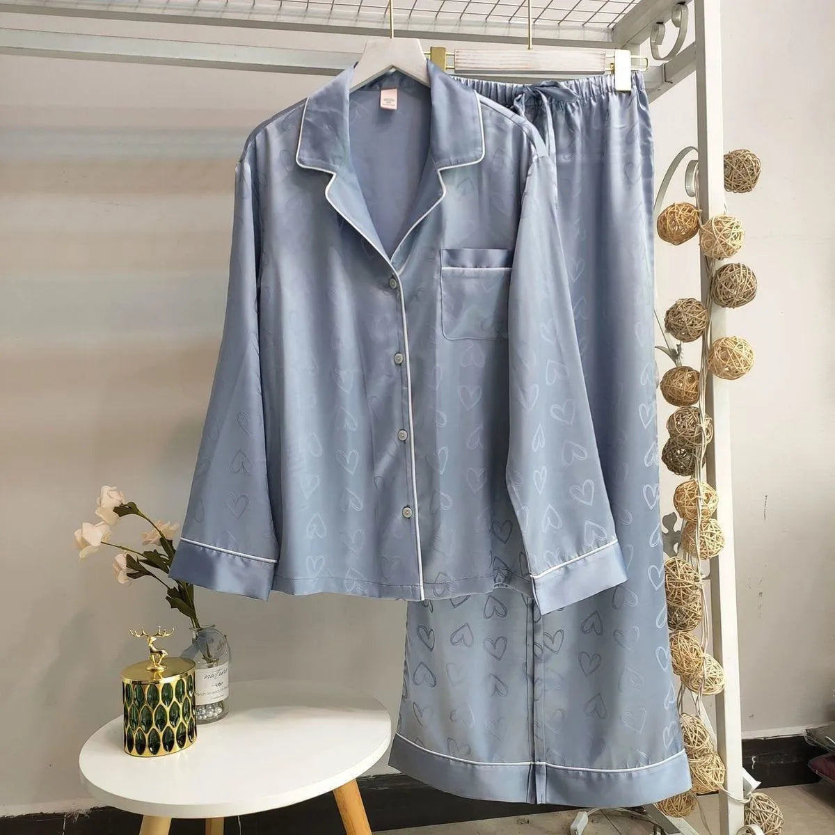Our ice Silk luxury Pajamas For Women's Long Sleeves Sleepwear Pajamas Home wear