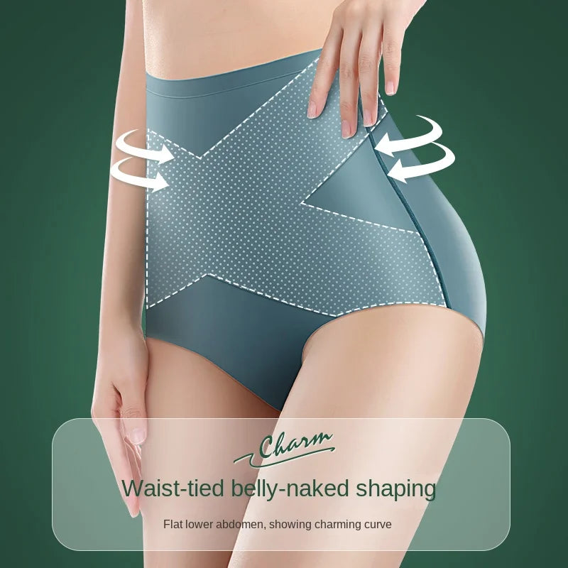 Our Ice Silk Seamless Panties High Waist Flat Belly Women's Panties Strong Body Shaping Pants 3D Hip Lift Briefs