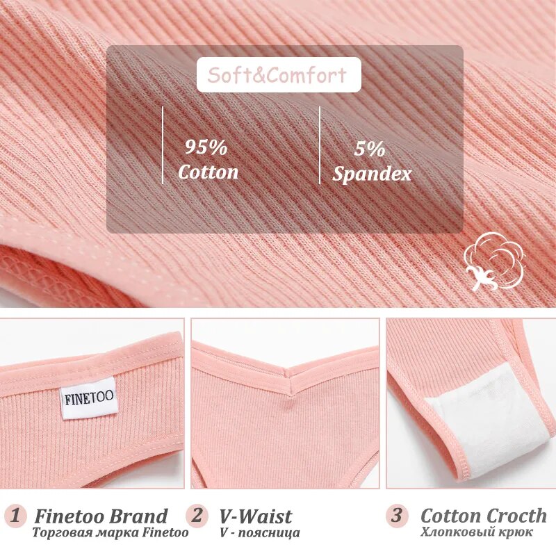 Our finetoo 4Pcs/Set Women Sexy 95%Cotton Brazilian Panties V-Waist Thong/ g-string Solid Color Underwear Low Rise Female Soft Intimates Lingerie