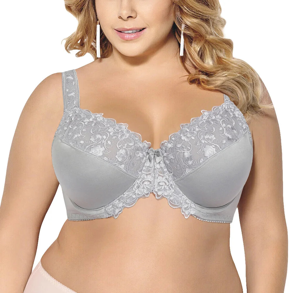 Our plus size Bra Women Bras Women's Underwear Thin Underwired Bra Gray Big Size Top 36 38 40 42 44 46 48 50 52 54 F G H I Cup
