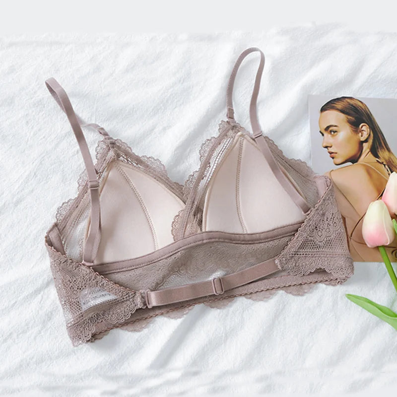 Our Sexy Women Lace Backless Bra Strapless Invisible Wire Free Brassiere Low Back Underwear Triangle Thin Female Bralette Lingerie