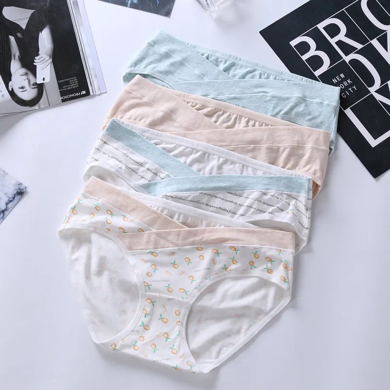 Our 4 Pieces Per Set Women Cotton Low Waist Front CROSS-CRISS Pregnancy Panties Under Bump Maternity Underpants Postpartum Briefs